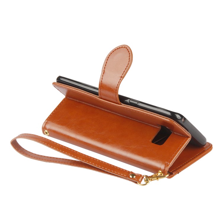 Laser Carving Retro PU Leather Wallet Stand Mobile Cover for Samsung Galaxy S8 G950 - Brown-9