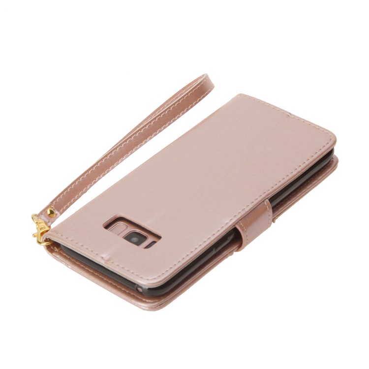 Laser Carving Pattern Retro Leather Stand Phone Case for Samsung Galaxy S8+ G955 - Gold-10