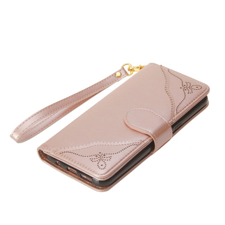 Laser Carving Pattern Retro Leather Stand Phone Case for Samsung Galaxy S8+ G955 - Gold-11