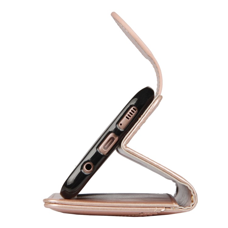 Laser Carving Pattern Retro Leather Stand Phone Case for Samsung Galaxy S8+ G955 - Gold-12