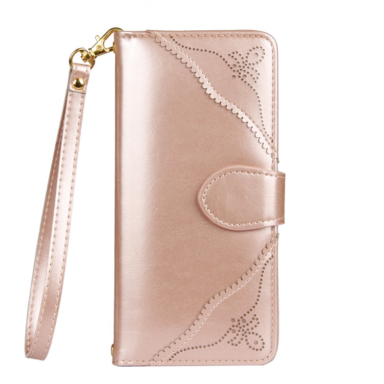 Laser Carving Pattern Retro Leather Stand Phone Case for Samsung Galaxy S8+ G955 - Gold-2