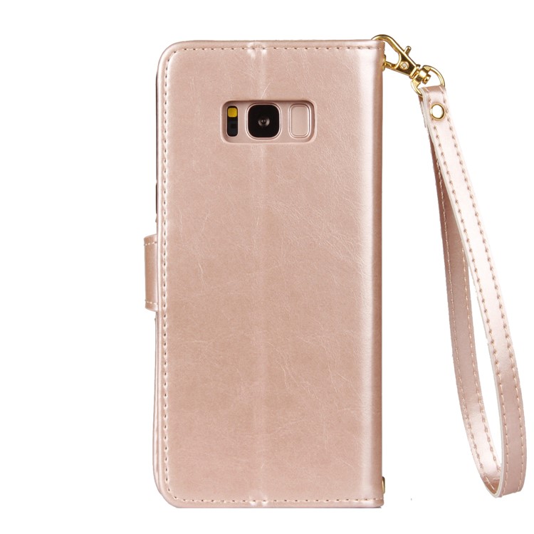Laser Carving Pattern Retro Leather Stand Phone Case for Samsung Galaxy S8+ G955 - Gold-3