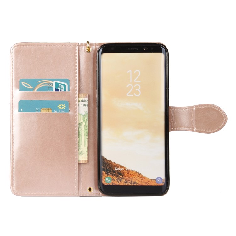 Laser Carving Pattern Retro Leather Stand Phone Case for Samsung Galaxy S8+ G955 - Gold-4