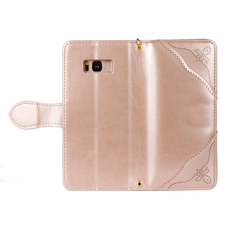 Laser Carving Pattern Retro Leather Stand Phone Case for Samsung Galaxy S8+ G955 - Gold-5