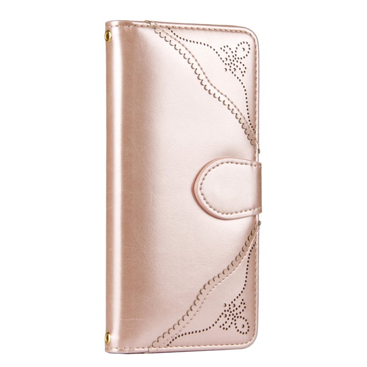Laser Carving Pattern Retro Leather Stand Phone Case for Samsung Galaxy S8+ G955 - Gold-6