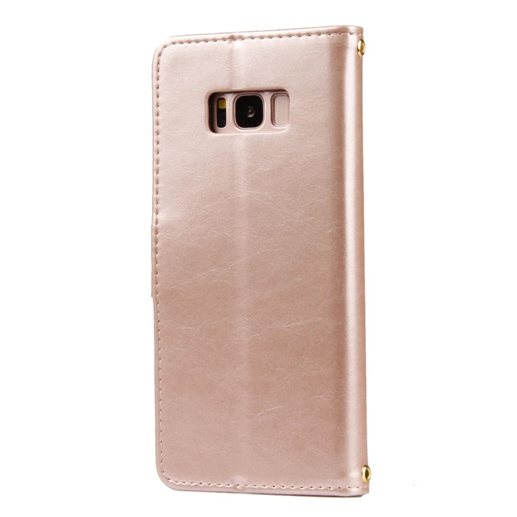 Laser Carving Pattern Retro Leather Stand Phone Case for Samsung Galaxy S8+ G955 - Gold-7
