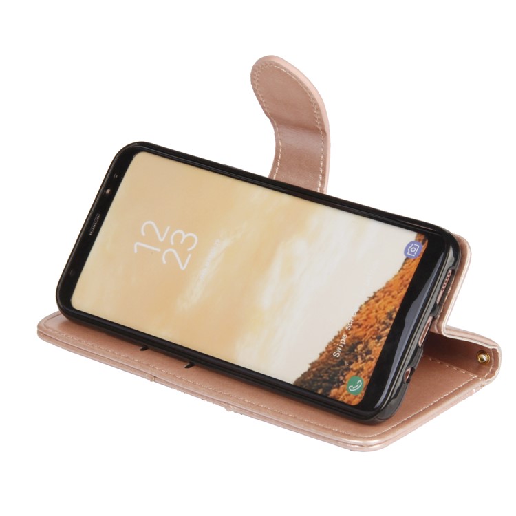 Laser Carving Pattern Retro Leather Stand Phone Case for Samsung Galaxy S8+ G955 - Gold-8