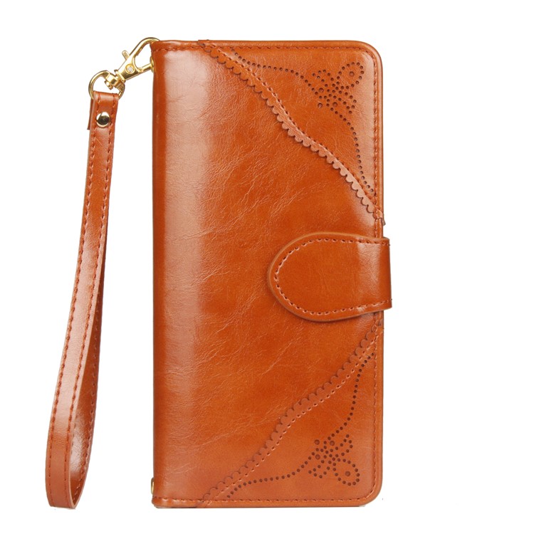 Laser Carving Pattern Retro Leather Wallet Mobile Casing for Samsung Galaxy S8+ G955 - Brown-2