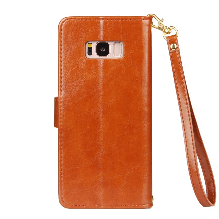 Laser Carving Pattern Retro Leather Wallet Mobile Casing for Samsung Galaxy S8+ G955 - Brown-3