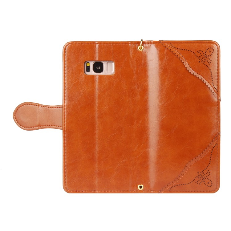 Laser Carving Pattern Retro Leather Wallet Mobile Casing for Samsung Galaxy S8+ G955 - Brown-5