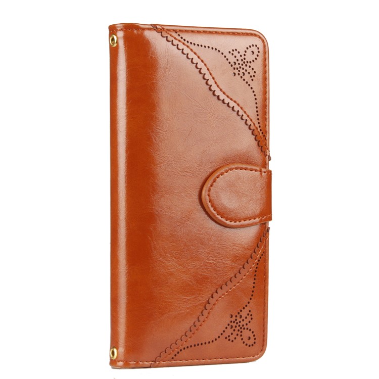Laser Carving Pattern Retro Leather Wallet Mobile Casing for Samsung Galaxy S8+ G955 - Brown-6