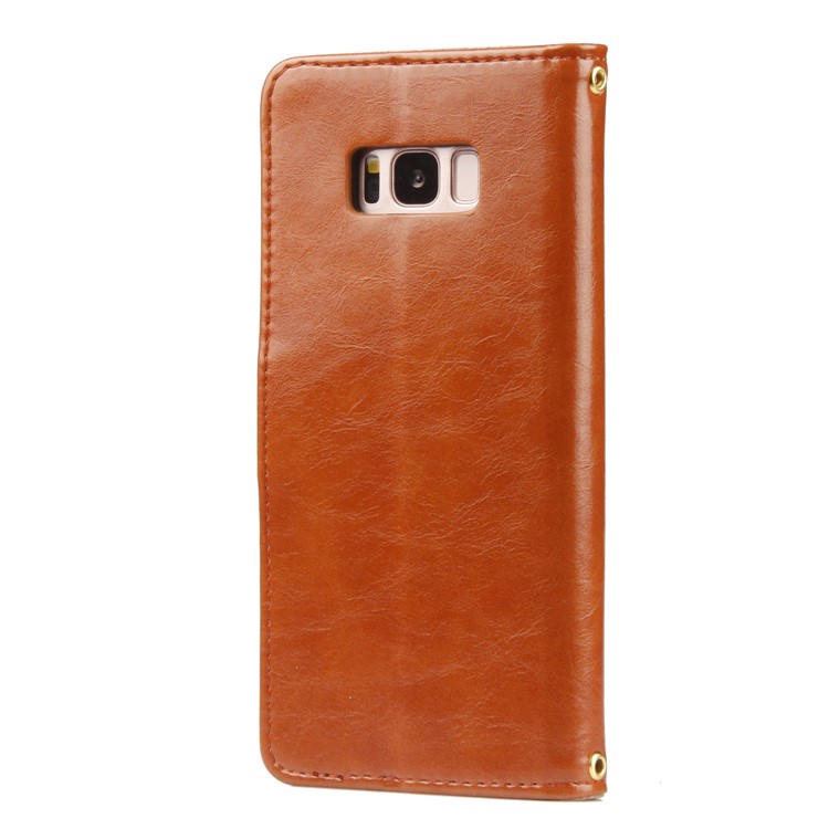 Laser Carving Pattern Retro Leather Wallet Mobile Casing for Samsung Galaxy S8+ G955 - Brown-7