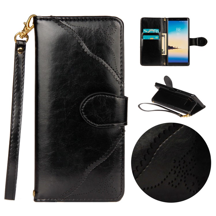 Laser Carving Retro PU Leather Wallet Stand Case for Samsung Galaxy Note 8 SM-N950 - Black-1