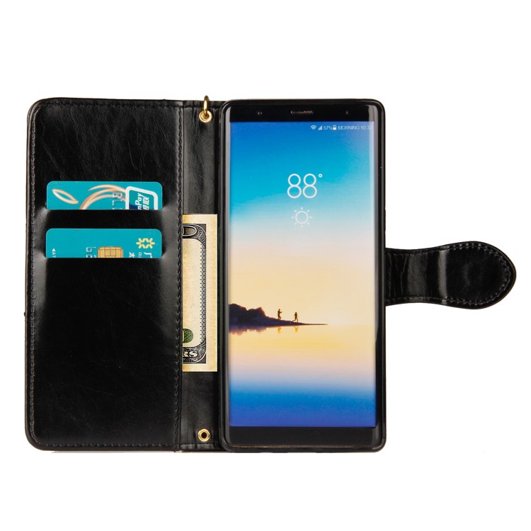 Laser Carving Retro PU Leather Wallet Stand Case for Samsung Galaxy Note 8 SM-N950 - Black-4