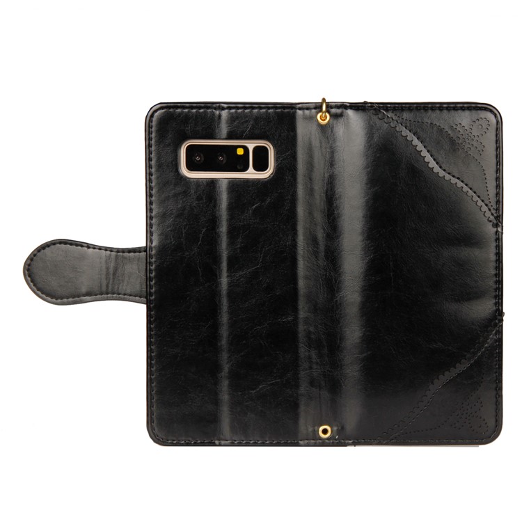 Laser Carving Retro PU Leather Wallet Stand Case for Samsung Galaxy Note 8 SM-N950 - Black-5