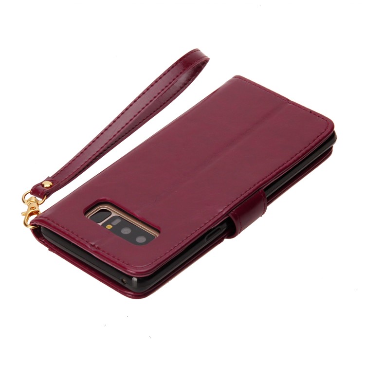 Laser Carving Retro PU Leather Wallet Stand Cover for Samsung Galaxy Note 8 SM-N950 - Red-10