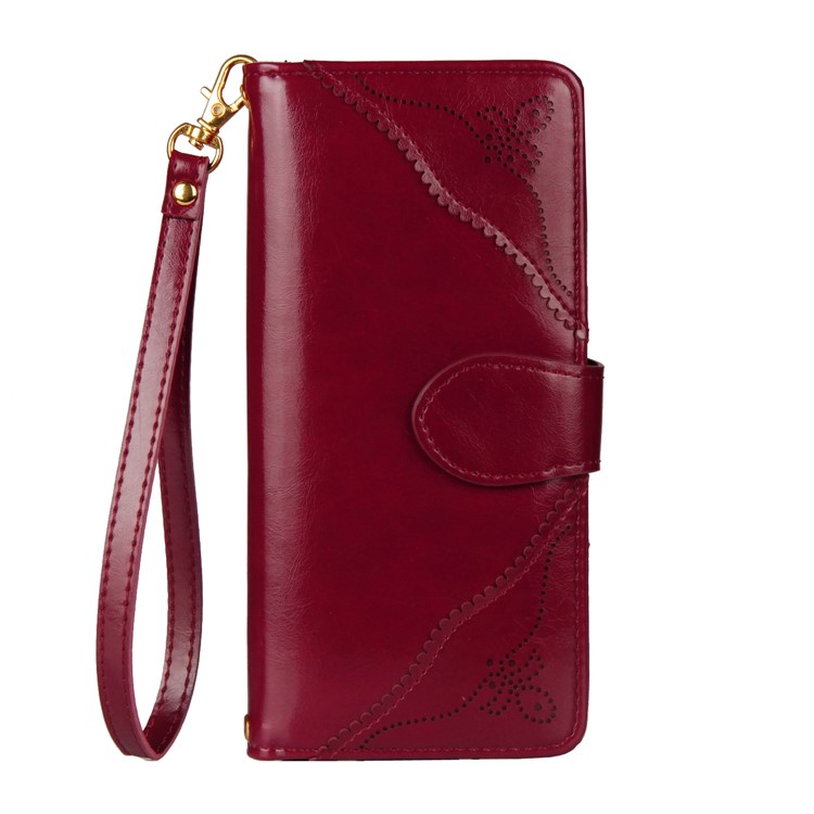 Laser Carving Retro PU Leather Wallet Stand Cover for Samsung Galaxy Note 8 SM-N950 - Red-2