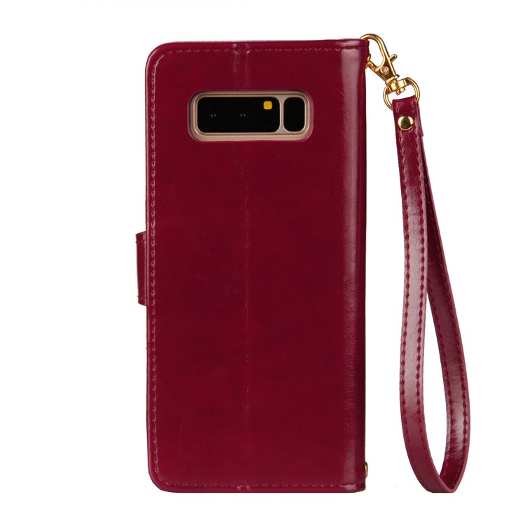 Laser Carving Retro PU Leather Wallet Stand Cover for Samsung Galaxy Note 8 SM-N950 - Red-3