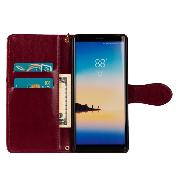 Laser Carving Retro PU Leather Wallet Stand Cover for Samsung Galaxy Note 8 SM-N950 - Red-4