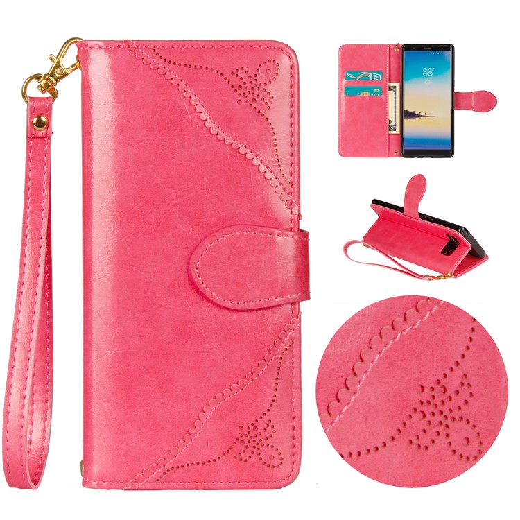 Laser Carving Retro PU Leather Wallet Stand Shell for Samsung Galaxy Note 8 SM-N950 - Rose-1