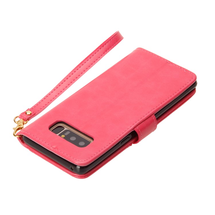 Laser Carving Retro PU Leather Wallet Stand Shell for Samsung Galaxy Note 8 SM-N950 - Rose-10