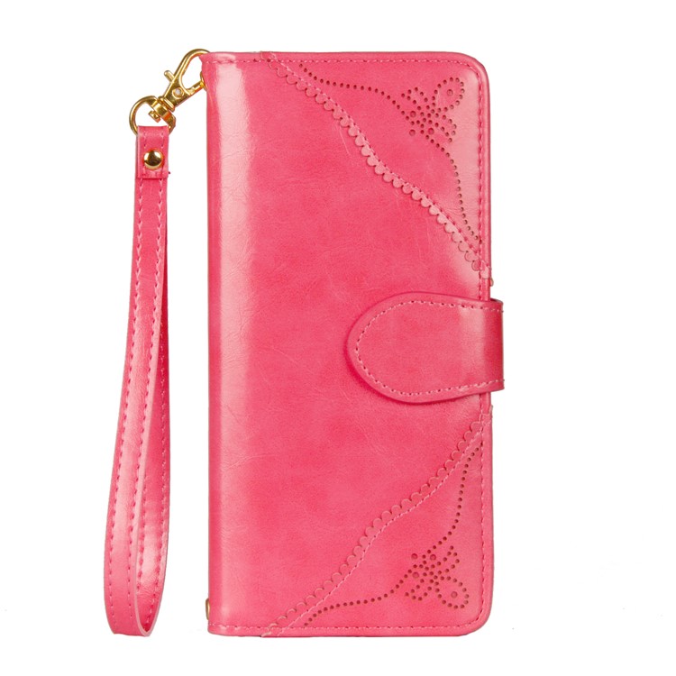 Laser Carving Retro PU Leather Wallet Stand Shell for Samsung Galaxy Note 8 SM-N950 - Rose-2