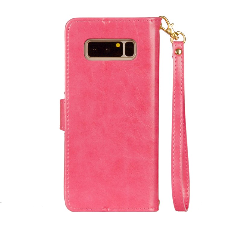 Laser Carving Retro PU Leather Wallet Stand Shell for Samsung Galaxy Note 8 SM-N950 - Rose-3