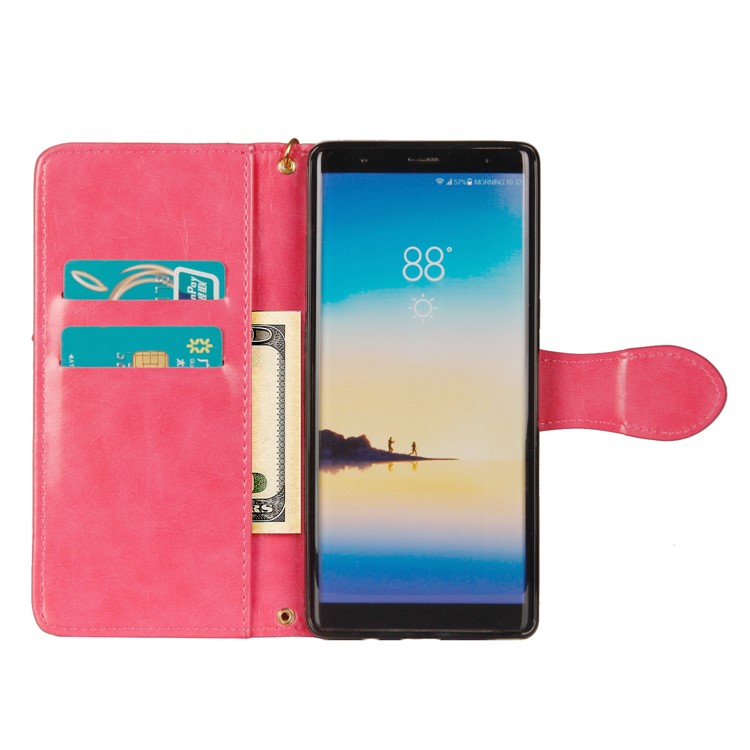 Laser Carving Retro PU Leather Wallet Stand Shell for Samsung Galaxy Note 8 SM-N950 - Rose-4
