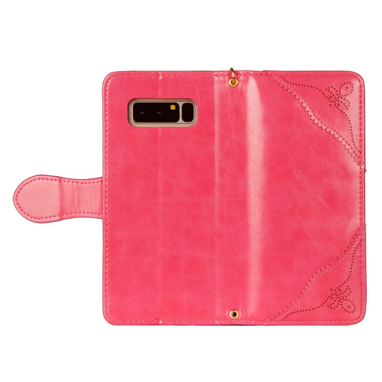 Laser Carving Retro PU Leather Wallet Stand Shell for Samsung Galaxy Note 8 SM-N950 - Rose-5