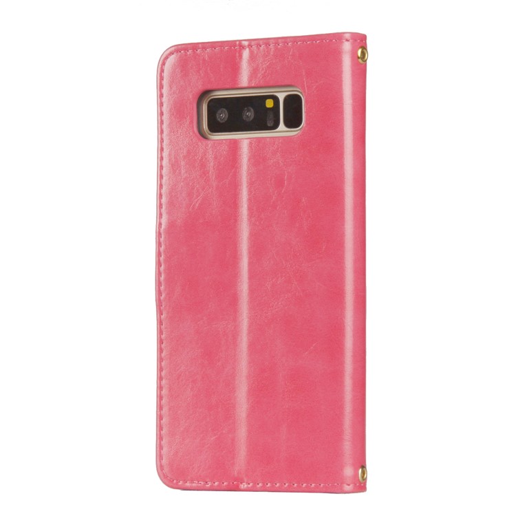 Laser Carving Retro PU Leather Wallet Stand Shell for Samsung Galaxy Note 8 SM-N950 - Rose-7