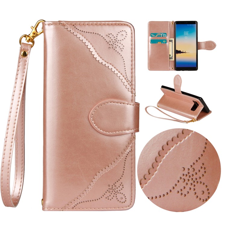 Laser Carving Retro PU Leather Wallet Stand Casing for Samsung Galaxy Note 8 SM-N950 - Gold-1