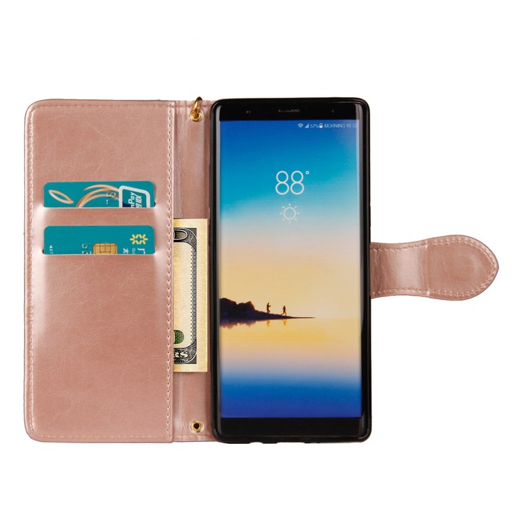 Laser Carving Retro PU Leather Wallet Stand Casing for Samsung Galaxy Note 8 SM-N950 - Gold-4