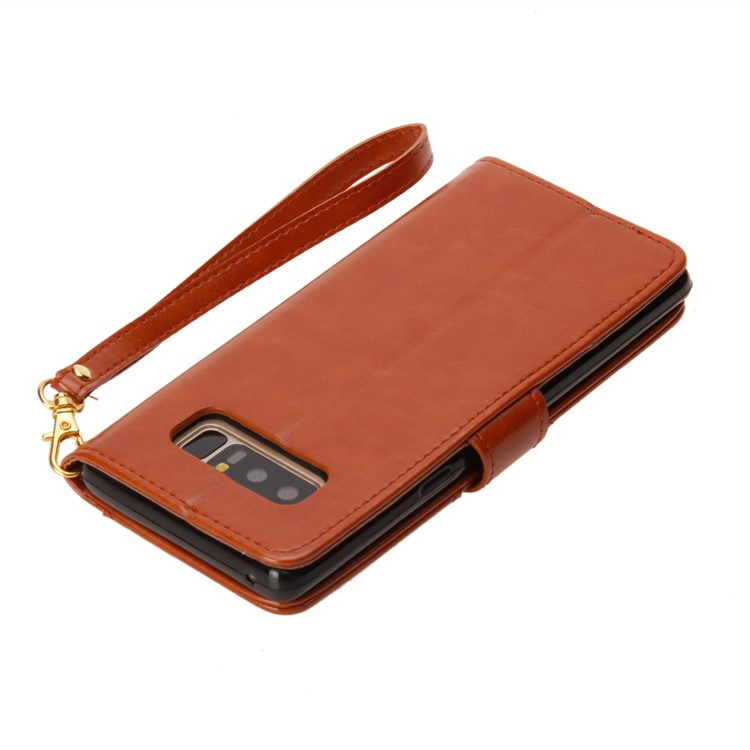 Laser Carving Retro PU Leather Wallet Stand Mobile Phone Case for Samsung Galaxy Note 8 SM-N950 - Brown-10