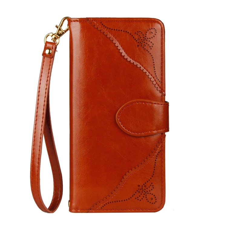 Laser Carving Retro PU Leather Wallet Stand Mobile Phone Case for Samsung Galaxy Note 8 SM-N950 - Brown-2
