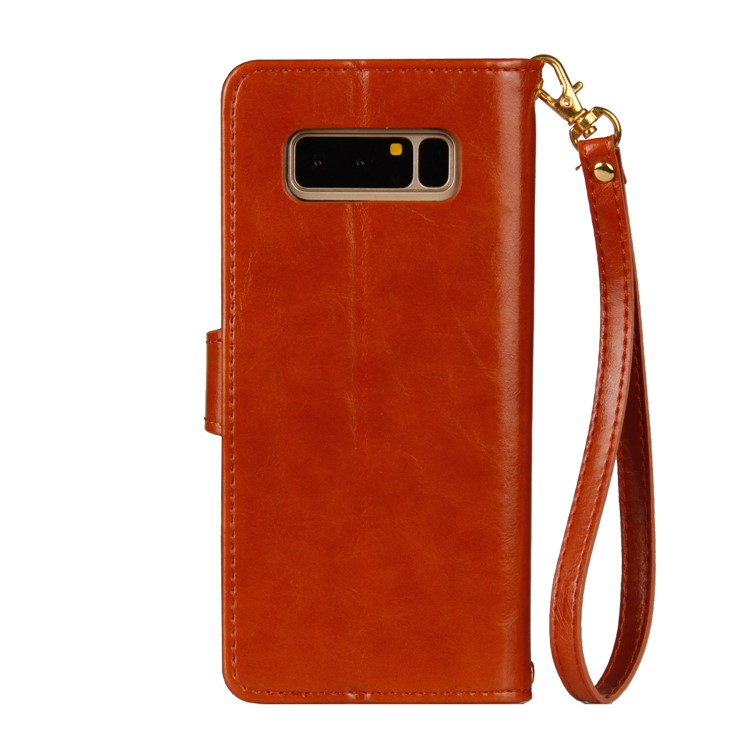 Laser Carving Retro PU Leather Wallet Stand Mobile Phone Case for Samsung Galaxy Note 8 SM-N950 - Brown-3