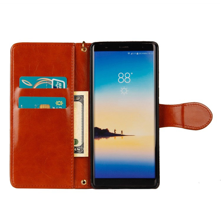 Laser Carving Retro PU Leather Wallet Stand Mobile Phone Case for Samsung Galaxy Note 8 SM-N950 - Brown-4