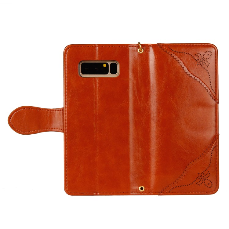 Laser Carving Retro PU Leather Wallet Stand Mobile Phone Case for Samsung Galaxy Note 8 SM-N950 - Brown-5