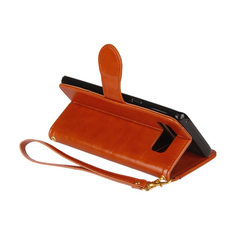 Laser Carving Retro PU Leather Wallet Stand Mobile Phone Case for Samsung Galaxy Note 8 SM-N950 - Brown-9