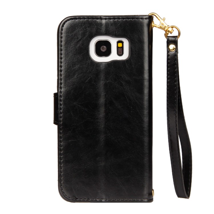Laser Carving Retro PU Leather Wallet Stand Case for Samsung Galaxy S7 edge SM-G935 - Black-3