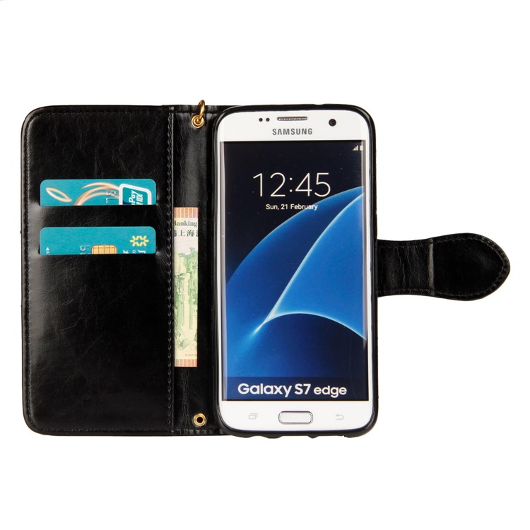 Laser Carving Retro PU Leather Wallet Stand Case for Samsung Galaxy S7 edge SM-G935 - Black-4