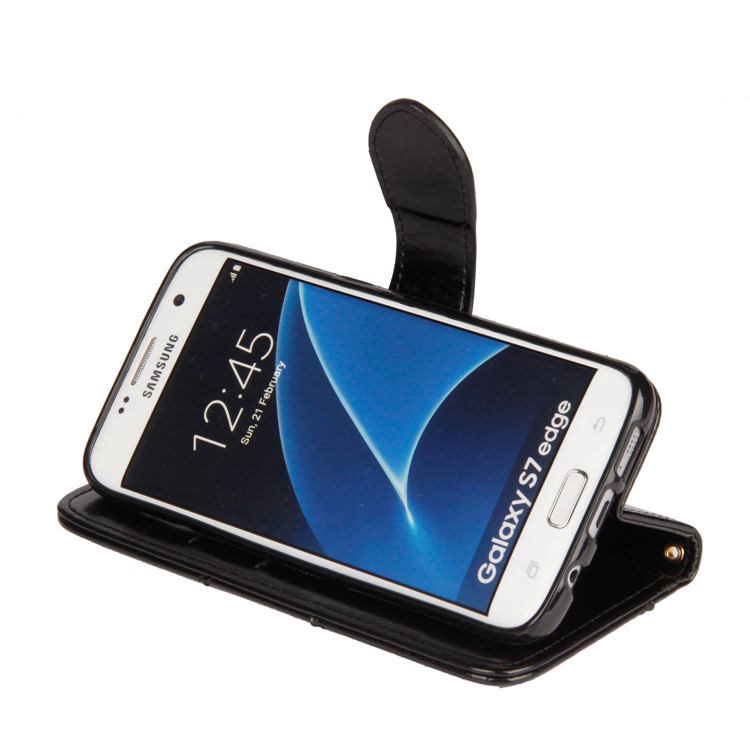 Laser Carving Retro PU Leather Wallet Stand Case for Samsung Galaxy S7 edge SM-G935 - Black-9