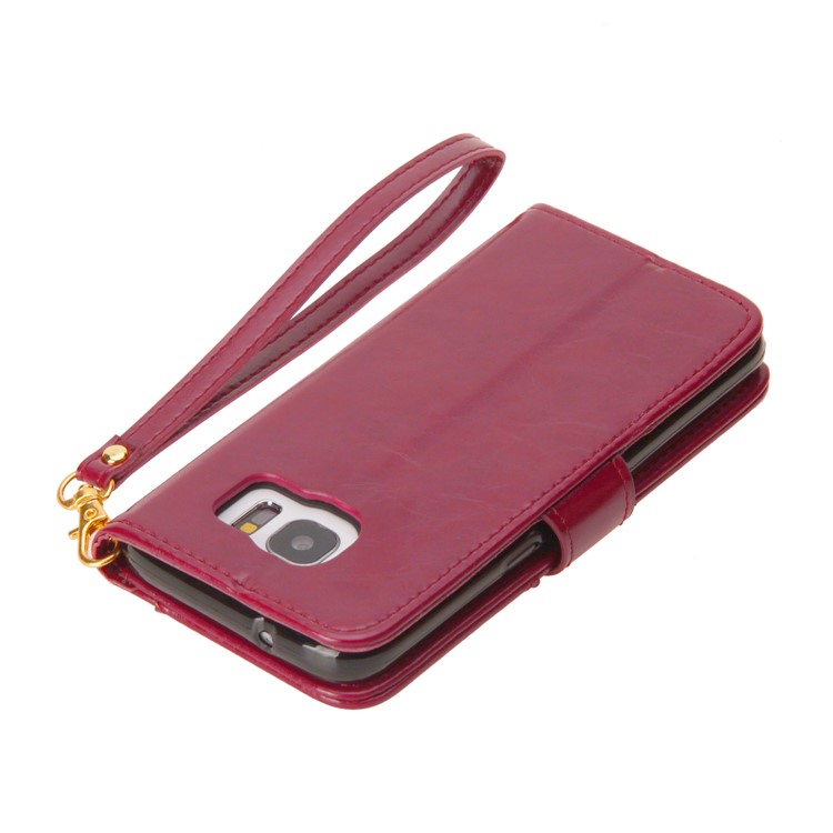 Laser Carving Retro PU Leather Wallet Stand Cover for Samsung Galaxy S7 edge SM-G935 - Red-10