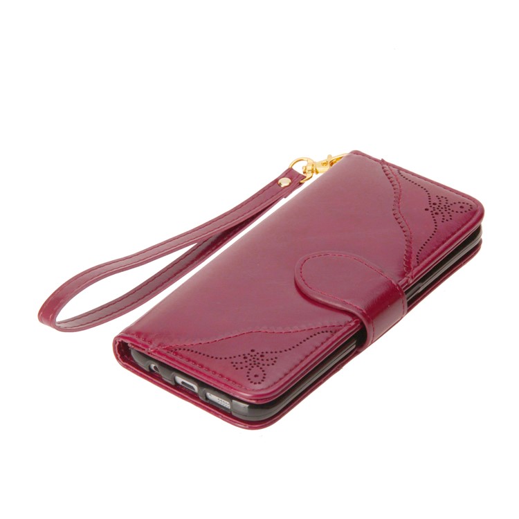 Laser Carving Retro PU Leather Wallet Stand Cover for Samsung Galaxy S7 edge SM-G935 - Red-11