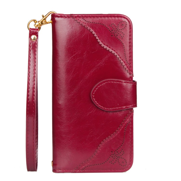 Laser Carving Retro PU Leather Wallet Stand Cover for Samsung Galaxy S7 edge SM-G935 - Red-2