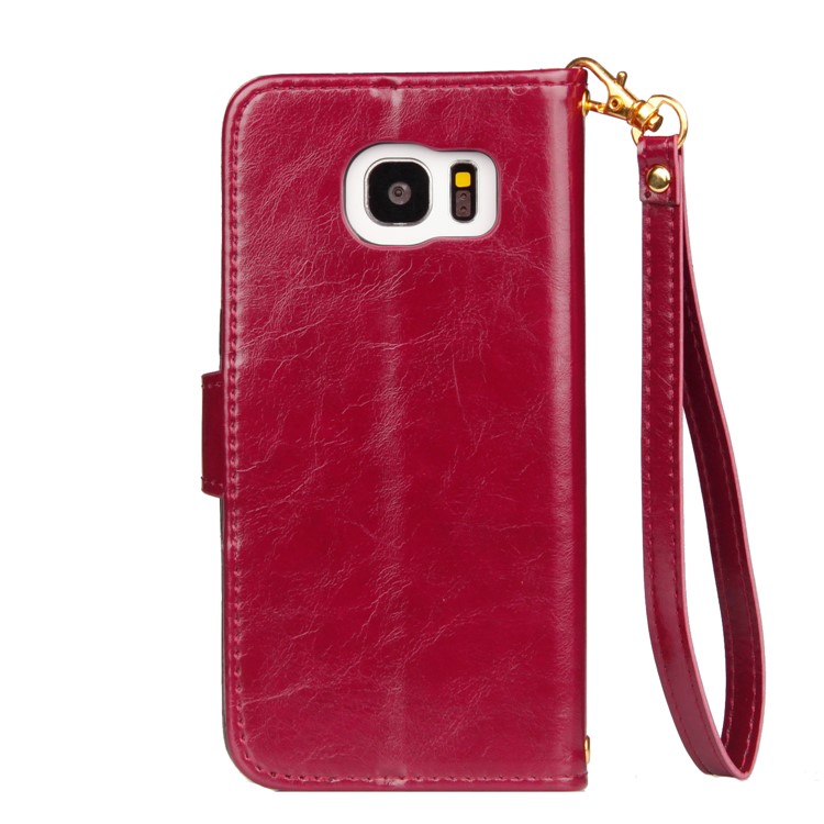 Laser Carving Retro PU Leather Wallet Stand Cover for Samsung Galaxy S7 edge SM-G935 - Red-3