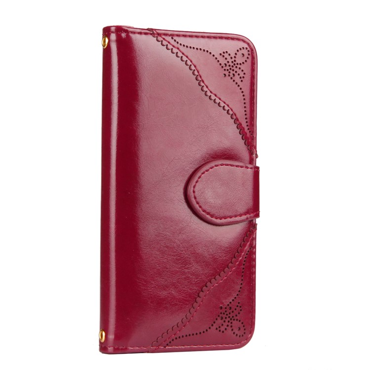 Laser Carving Retro PU Leather Wallet Stand Cover for Samsung Galaxy S7 edge SM-G935 - Red-6