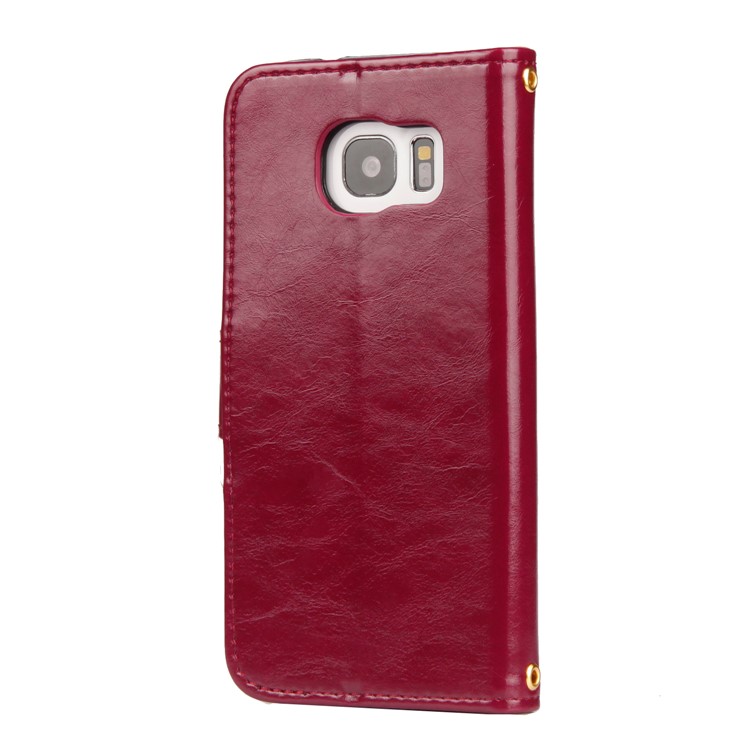 Laser Carving Retro PU Leather Wallet Stand Cover for Samsung Galaxy S7 edge SM-G935 - Red-7