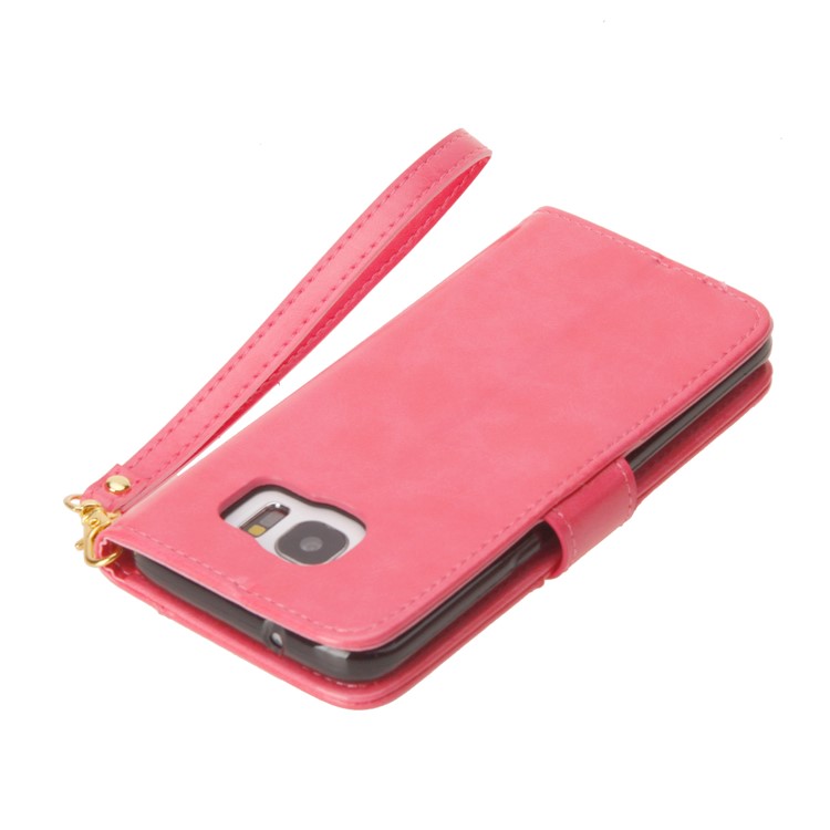 Laser Carving Retro PU Leather Wallet Stand Shell for Samsung Galaxy S7 edge SM-G935 - Rose-10