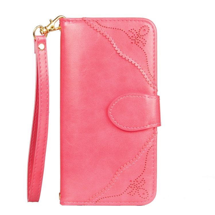 Laser Carving Retro PU Leather Wallet Stand Shell for Samsung Galaxy S7 edge SM-G935 - Rose-2