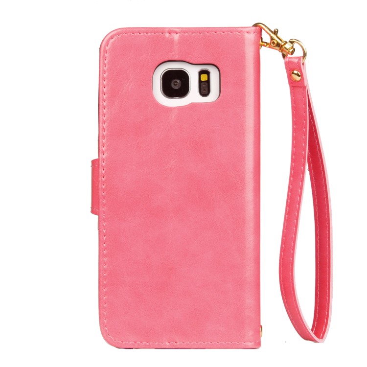 Laser Carving Retro PU Leather Wallet Stand Shell for Samsung Galaxy S7 edge SM-G935 - Rose-3